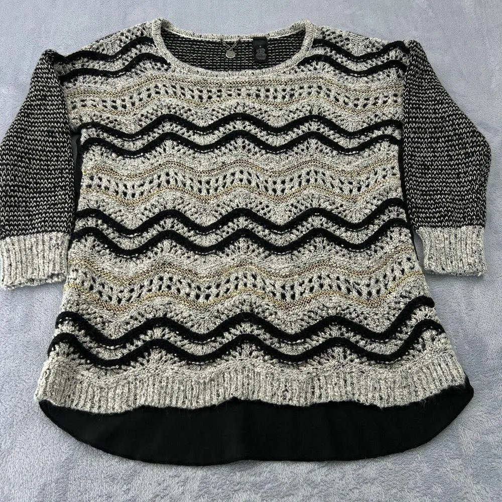 Bke Boutique Black/Gold Womens Small Sweater  3/4 Sleeve Fisherman Knit Pullover - Image 10