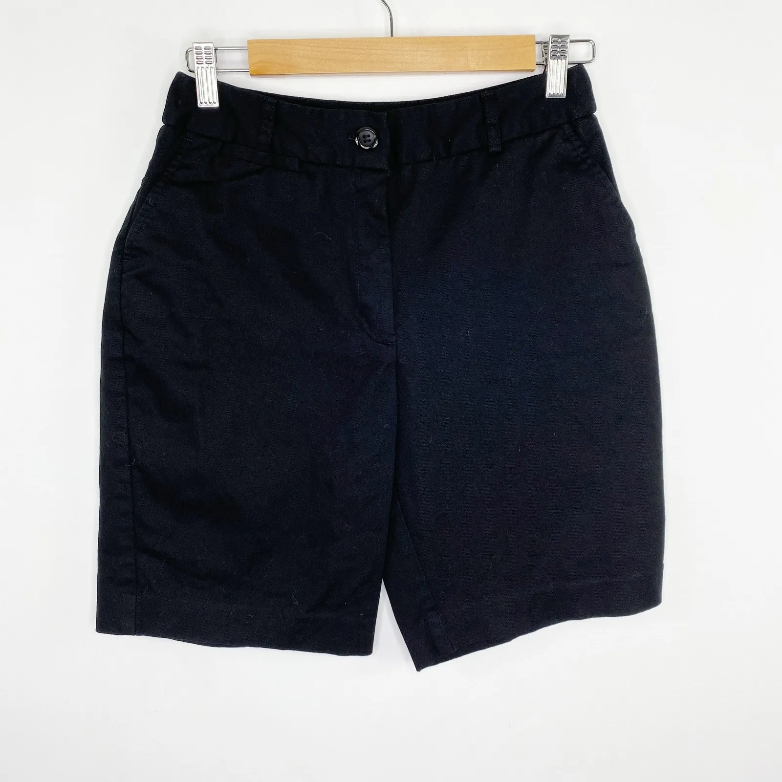 Ninety Petite Solid Black Cotton Blend Bermuda Shorts Women's Size 6 Petite 6P - Image 4