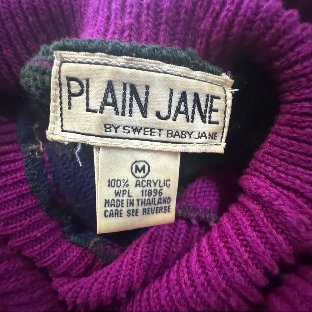 VTG Plain Jane by Sweet Baby Jane Purple, Pink and Green Knit Sweater Dress Sz M Size M - Image 9