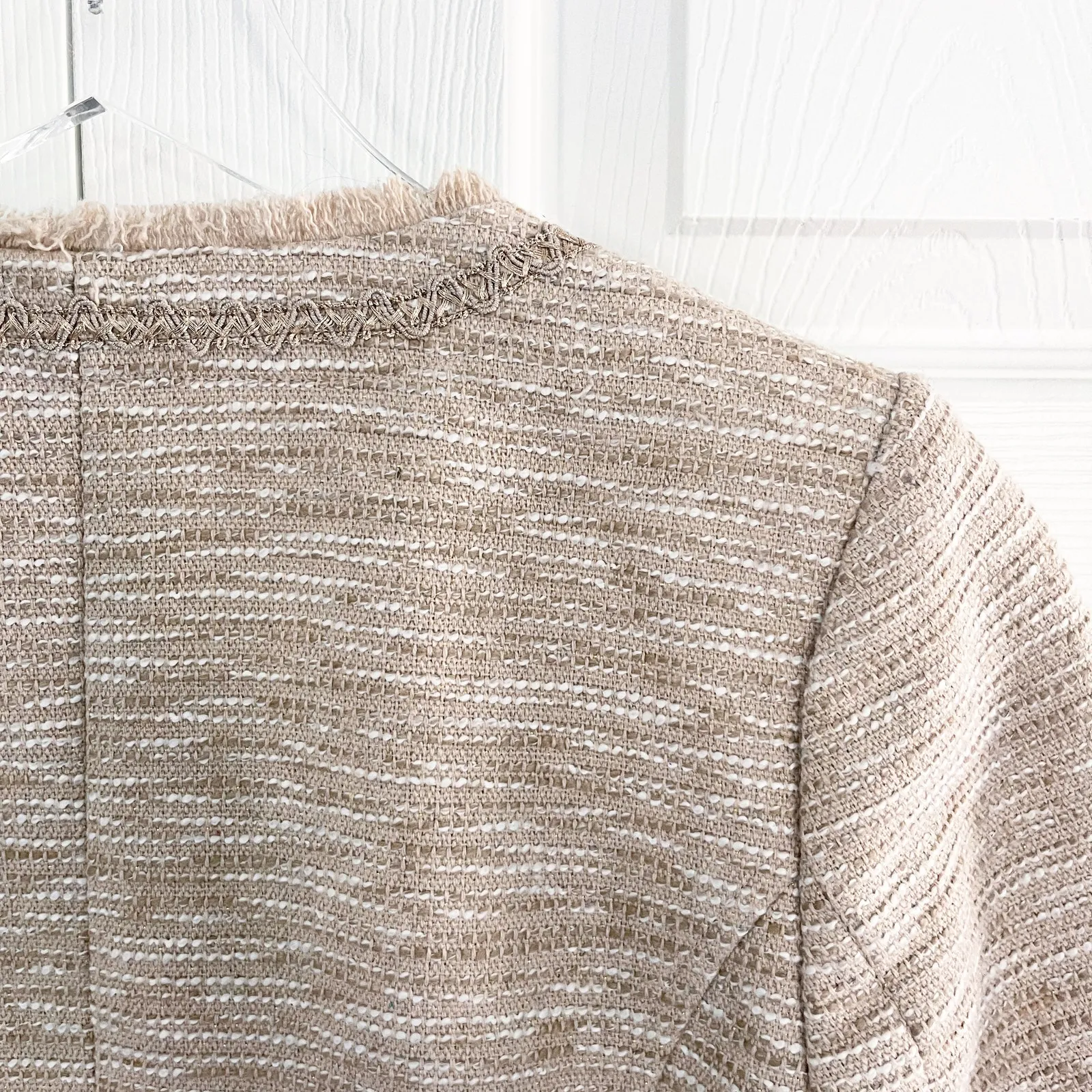 Frenchi Cream Boucle Gold Metallic Weave Blazer - Image 7