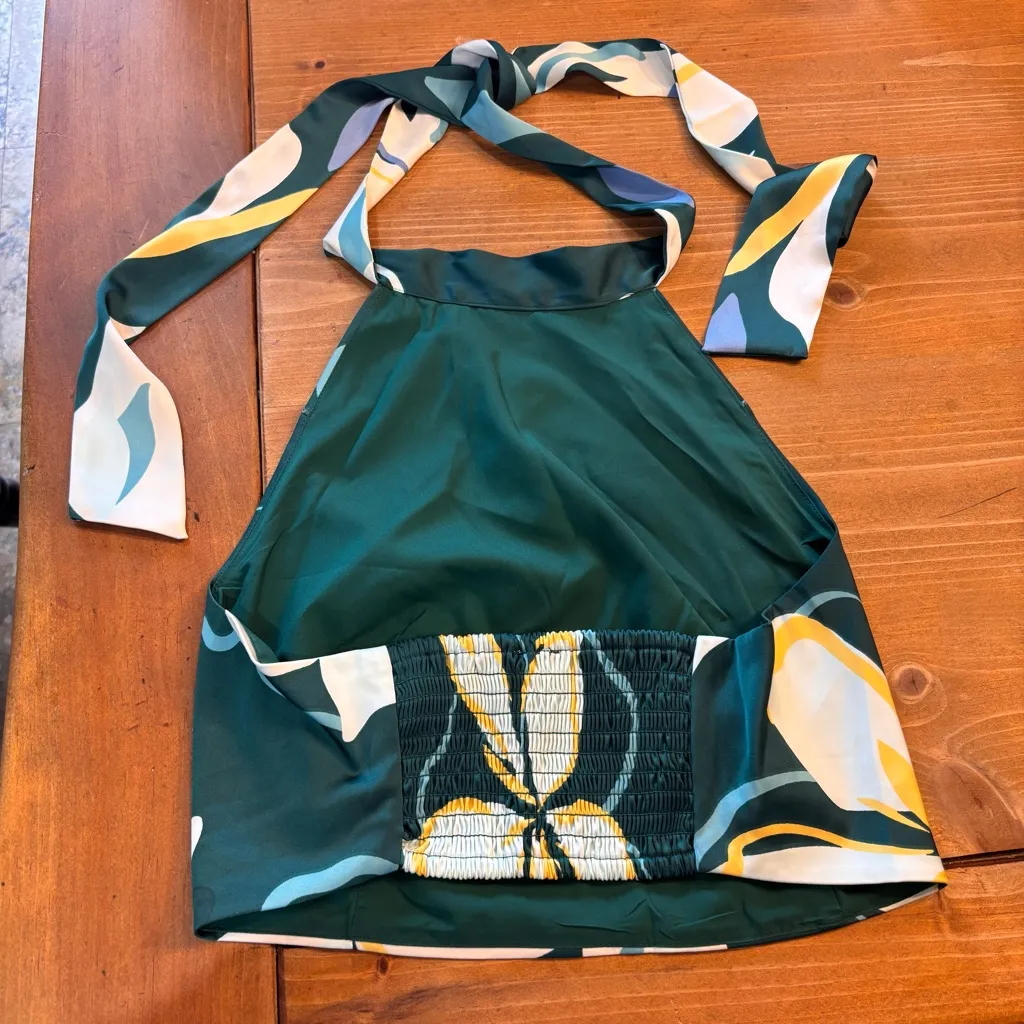 Sigrid Olsen womens floral halter neck crop top green XS - Image 2