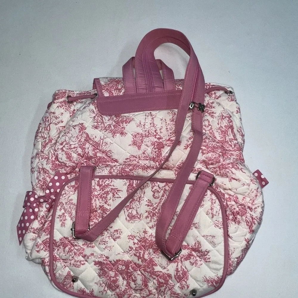 French Toile Print Backpack White Pink Womens Girls Bag Purse - Image 3