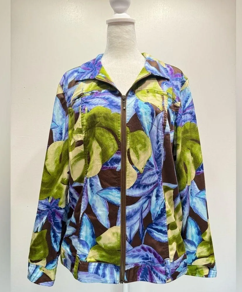 Chico’s Additions Tropical Print Zip Front Lightweight Long Sleeve Jacket 2/L - Image 2