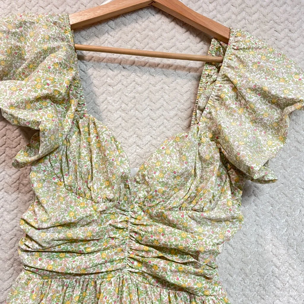 Tuckernuck Hyacinth House Yellow Green Floral Cottagecore Midi Dress XXS - Image 6