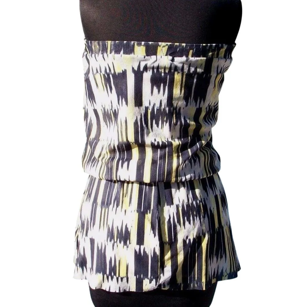 Cache Stretch Elastic Strapless Top Blk Yellow White Layered Mesh Lined $88 NWT - Image 3