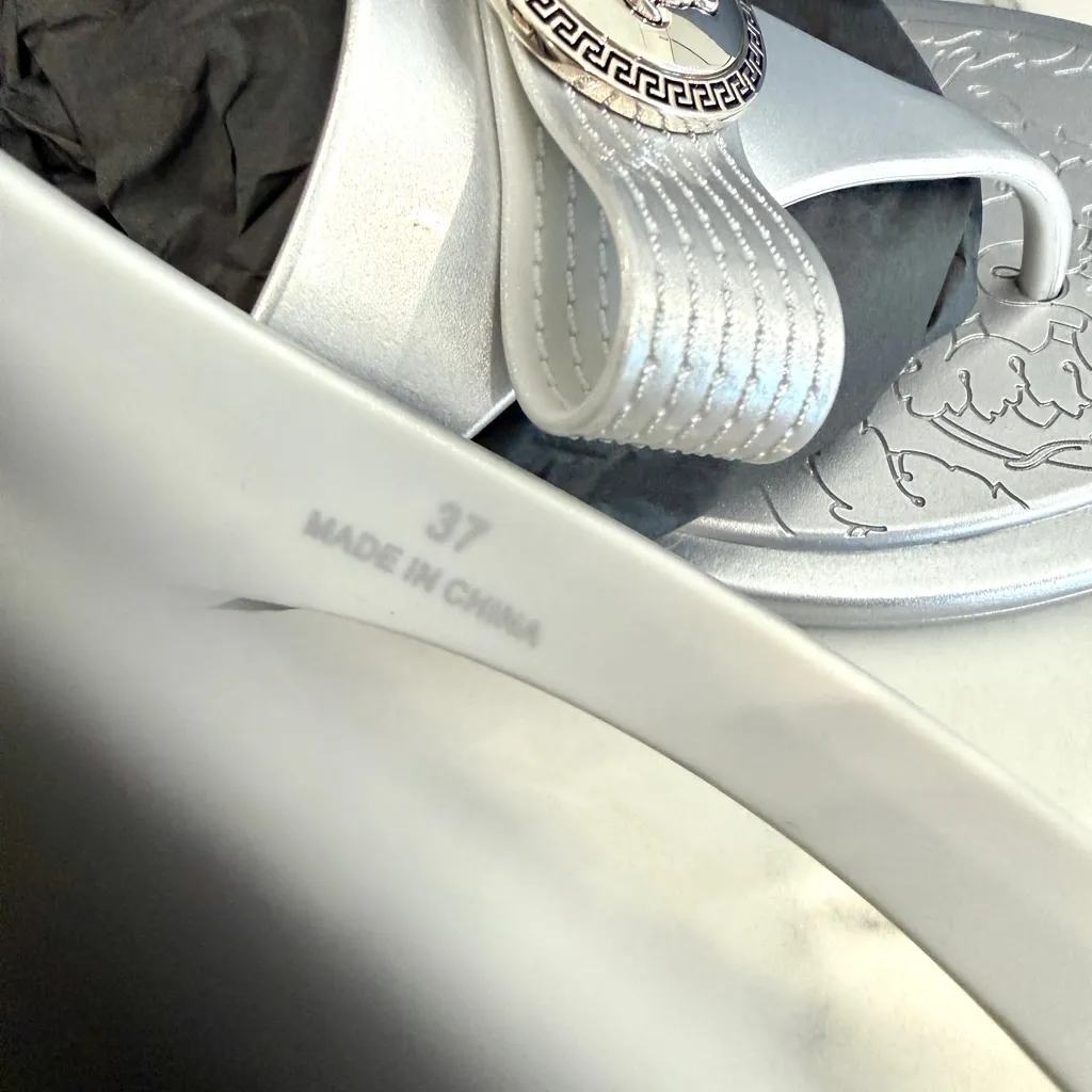 Versace  Silver Bow Flip Flops - Image 4