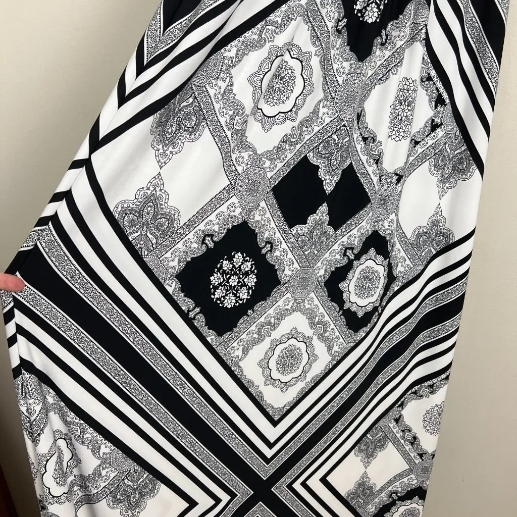 London‎ Style Collection Maxi Dress 12 Black White Halter Neck Paisley Stripe - Image 9