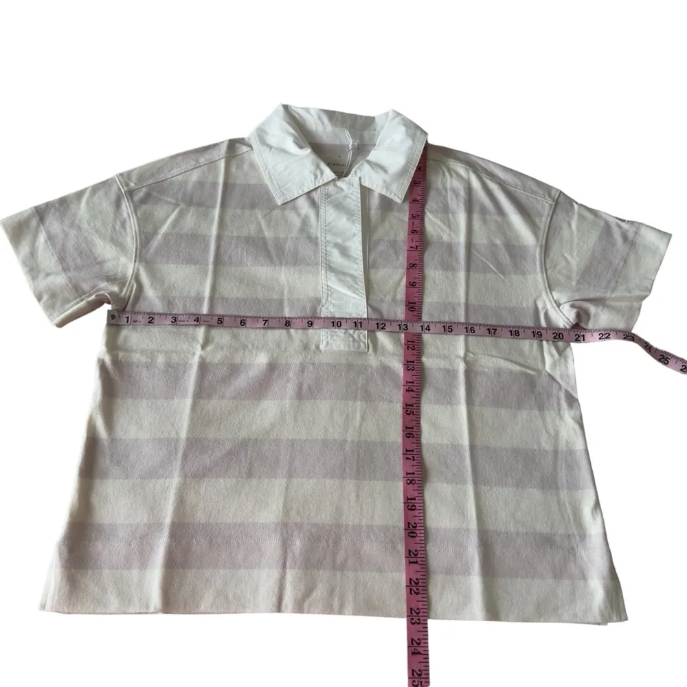 Everlane The Retro Jersey Organic Cotton Oversized Purple Stripe Polo Size S - Image 4