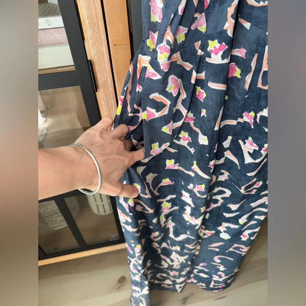 Cabi aurora maxi dress halter block print smock pockets watercolor adjustable - Image 4