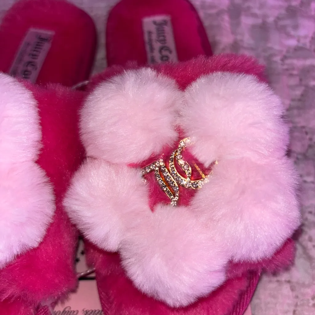Pink Fuzzy Slippers with Logo - Image 2
