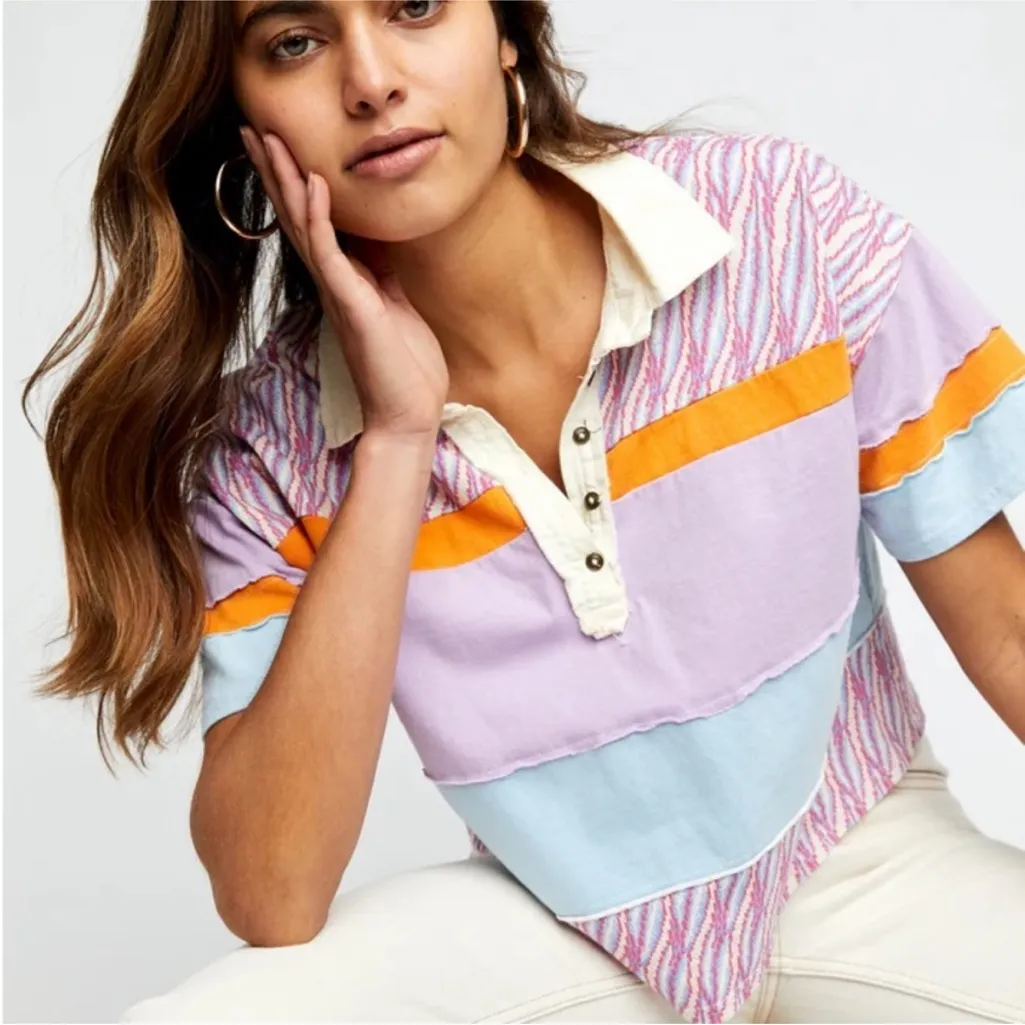 Free People Pastel Striped Short Sleeve Top - Image 2