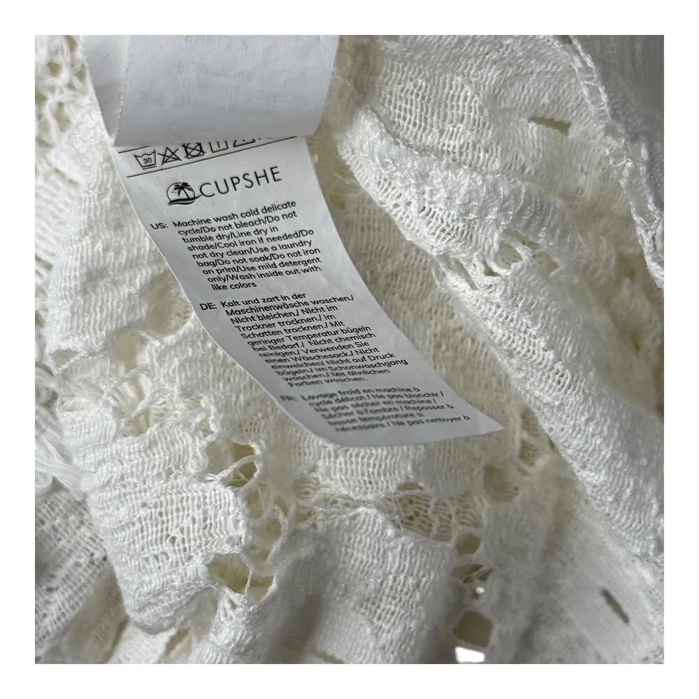 CUPSHE Womens XL CROCHET JUMPSUIT Shorts + Dress White High Low Floral Smocking - Image 6