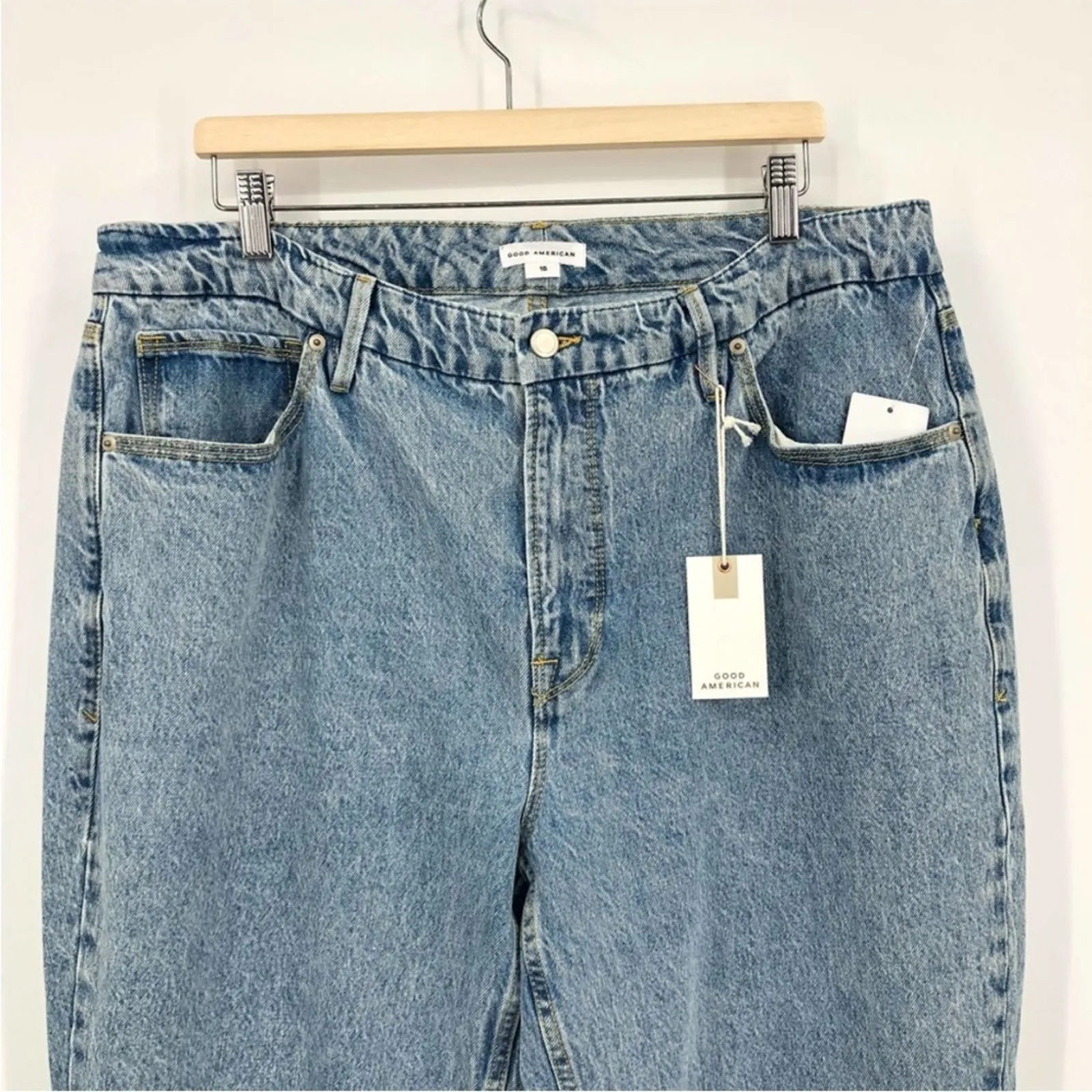 Good American 90s Duster Indigo High Rise Crop Straight Leg Jeans NEW 15 PLUS - Image 3