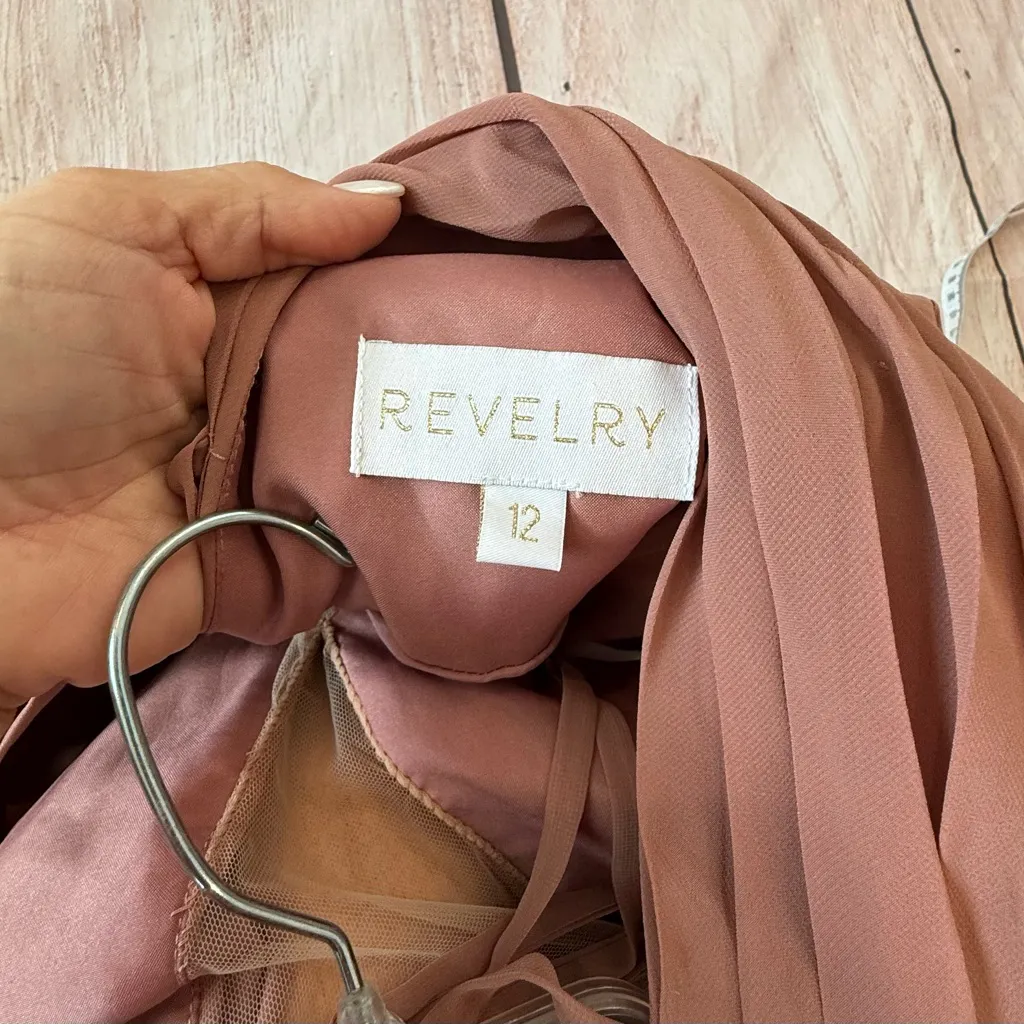 Revelry Cora Chiffon Bridesmaid Dress Dusty Rose Gown Size 12 - Image 3