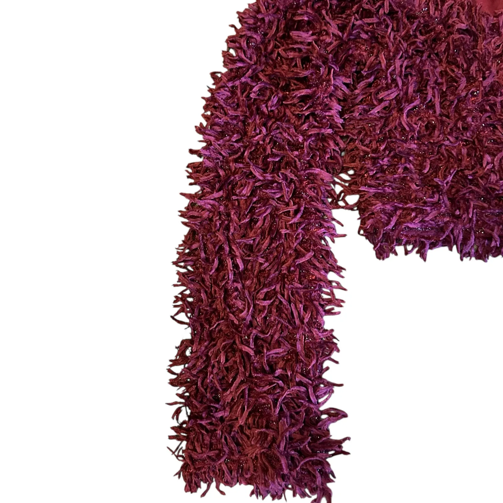 Capsulle Top Burgundy Glitter Fringe Everywhere Long Bell Sleeve Cropped SZ S Red - Image 4