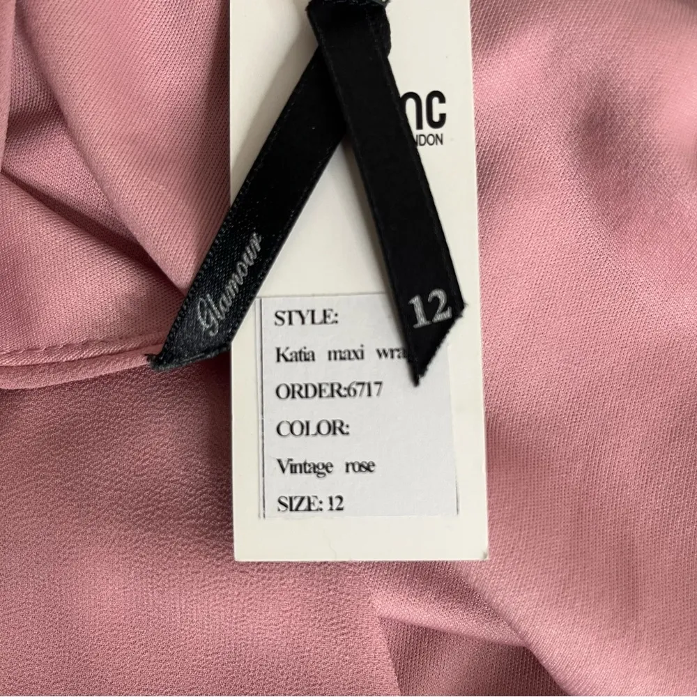 tfnc LONDON ASOS Katia Maxi Wrap Dress in Vintage Rose Puff Sleeves Size 12 NEW - Image 6
