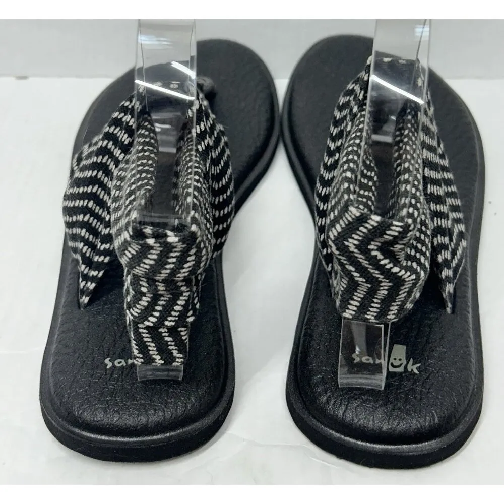 Sanuk Womens Yoga Sling Sandals Flip Flops Shoes Charcoal White Chevron Size 9 - Image 3
