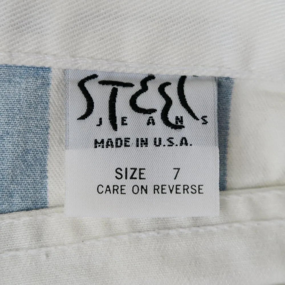 Vintage 80s Steel Jeans Striped High Waisted Denim Shorts Blue Size 26 - Image 13