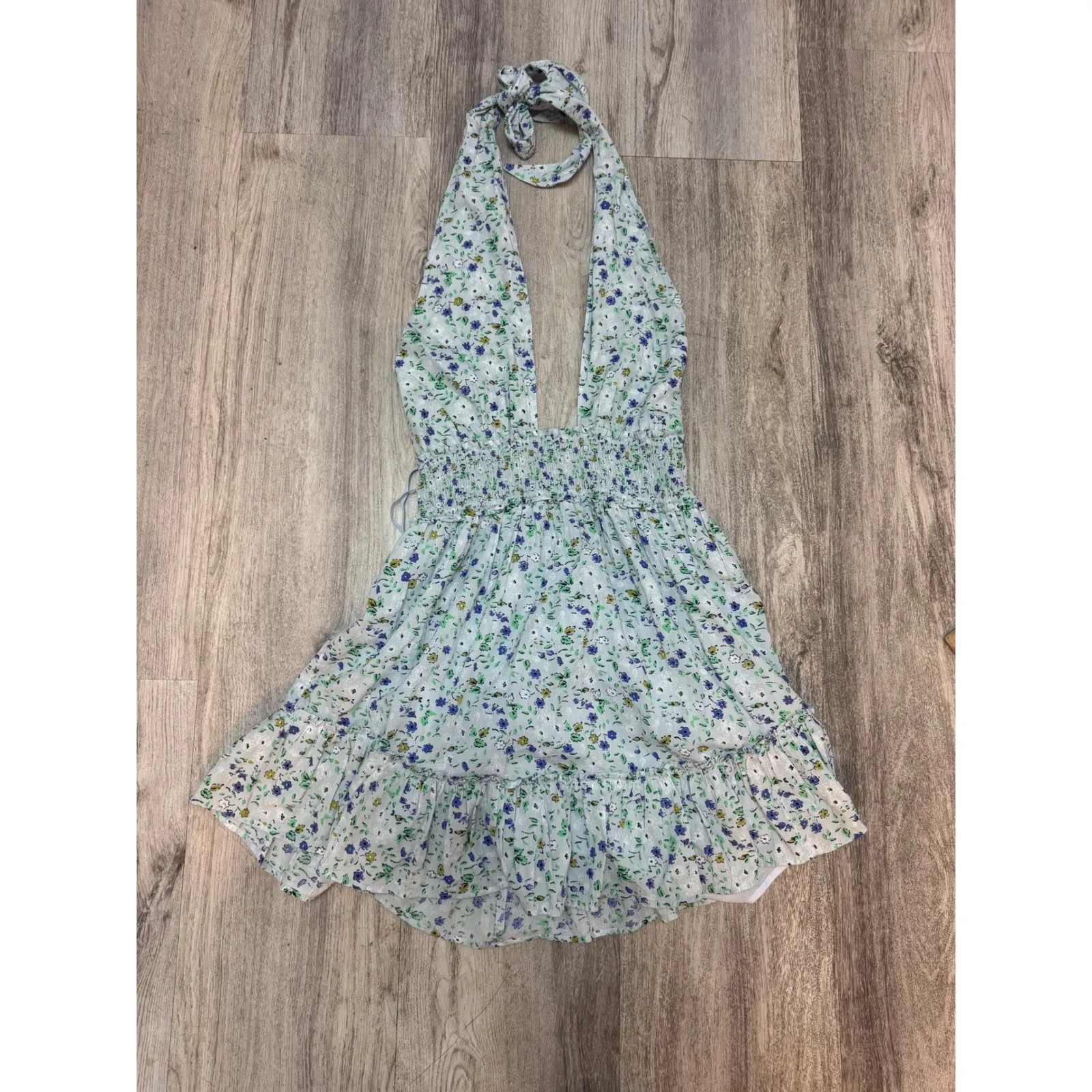 Aerie Spring Fling Floral Halter Mini‎ Dress Large Cotton Size Small NWT - Image 3