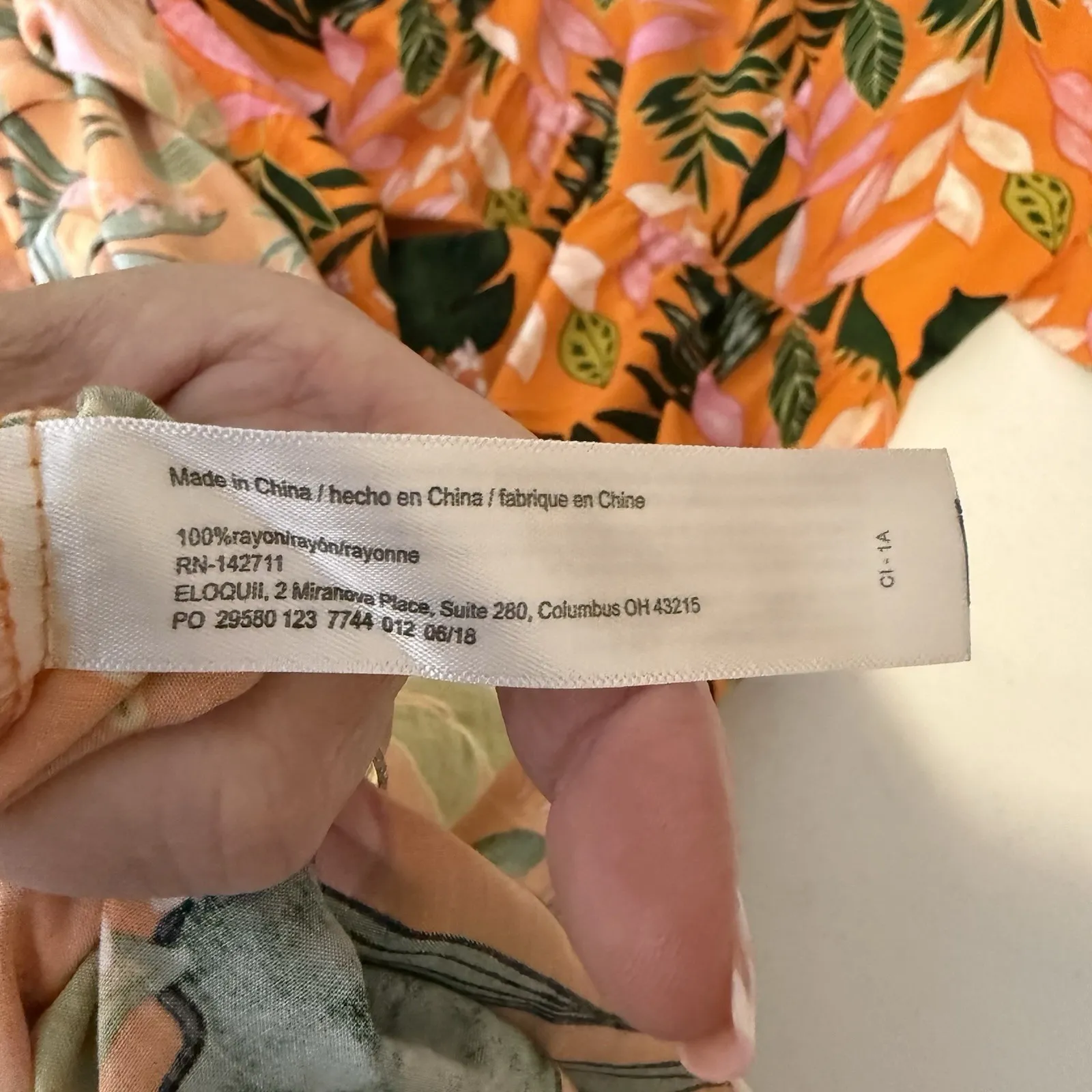 Eloquii Orange Tropical Midi Dress Size 20 Puff Sleeve Square Neck Plus Resort - Image 3