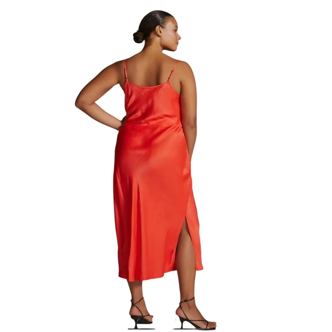 Anthropologie The Elyse Slip Dress Satin Cowl‎ Neck Maxi Orange Plus Size XXL - Image 4