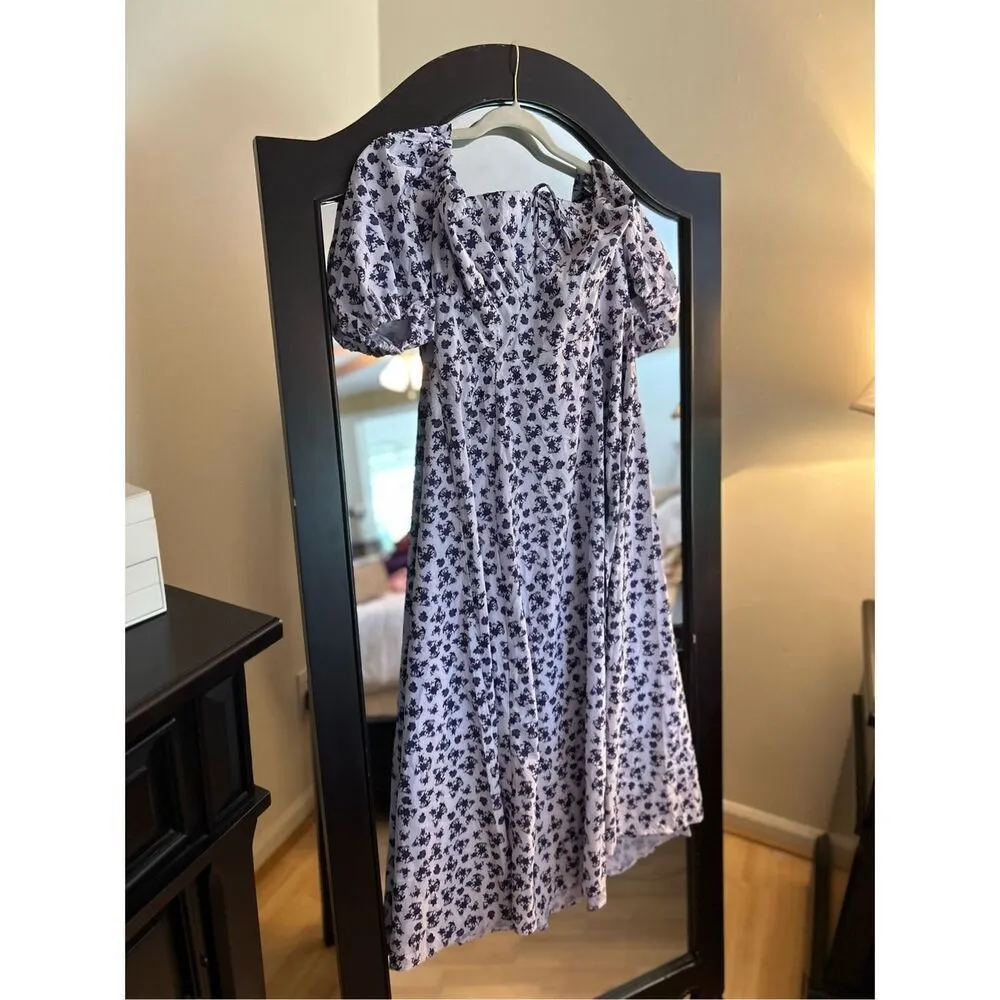 NEW Puff Sleeve High Split Maxi Dress Floral M Purple Size M - Image 4