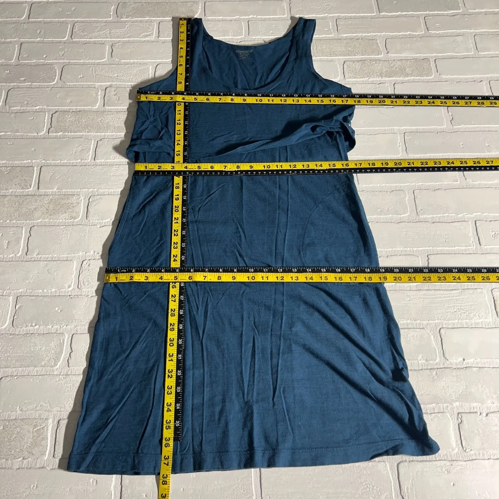 Toad & Co Paintbrush Tank Dress Womens Medium Blue Organic Cotton Knit Layered M - Image 2