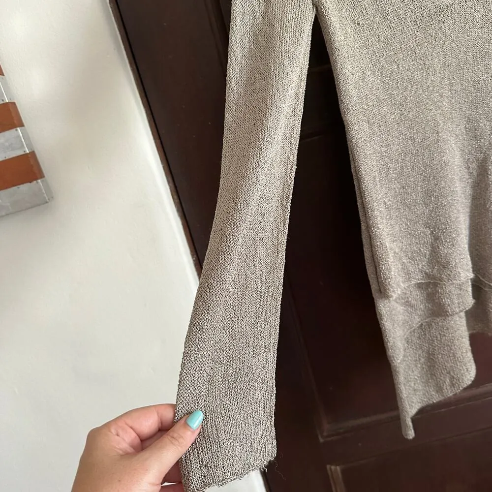 BALL OF COTTON | Handloomed Drapey Knit Asymmetrical Hem Lagenlook Sweater | XS Tan - Image 6