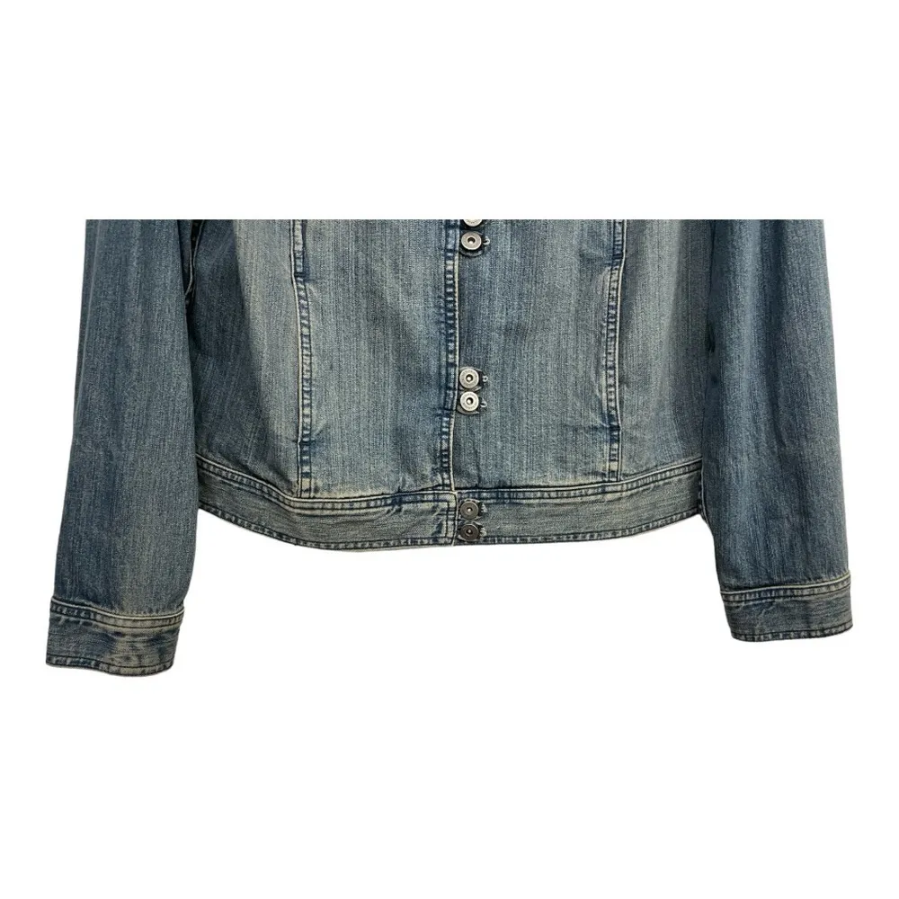 Liz Claiborne Women's Denim Jean Jacket Blue Sz L Button
Front Mandarin Collar - Image 4
