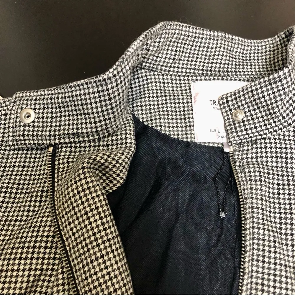 Trafaluc Houndstooth Bomber Jacket Ribbed Retro Academia Black White Moto L - Image 6