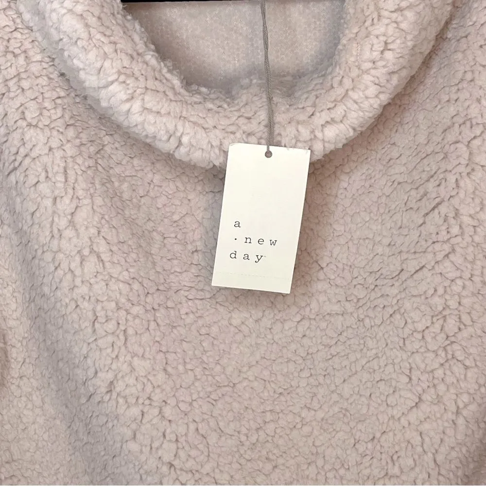A New Day Light Pink Super Soft Comfy Cowl Neck Sherpa Sweater Size Large NWT - Image 3