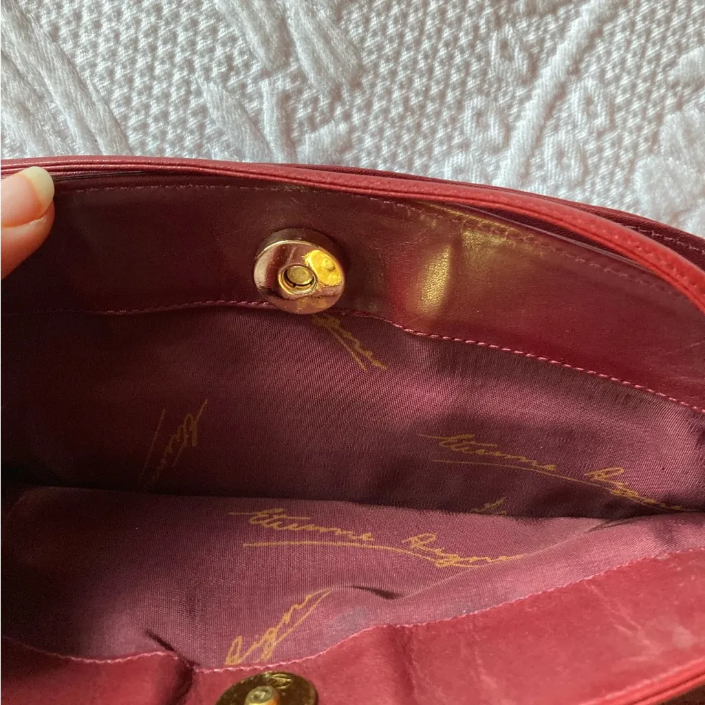 Woven Red leather Purse Vintage Etienne Aigner Oxblood Red Leather Woven Shoulder Bag - Image 6