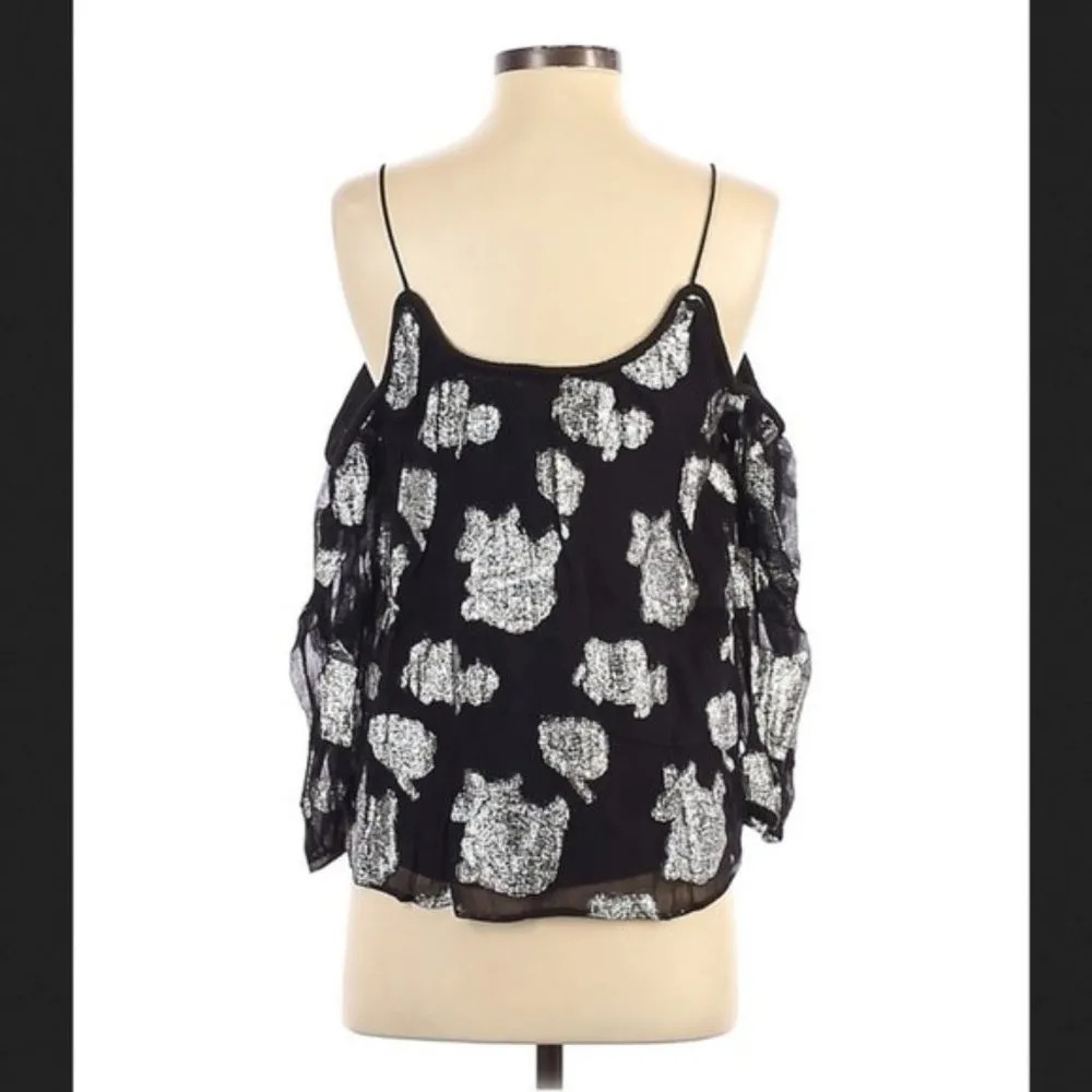 Lucky Brand Blouse XS NWT Off Shoulder Floral Silver Metallic - Image 10