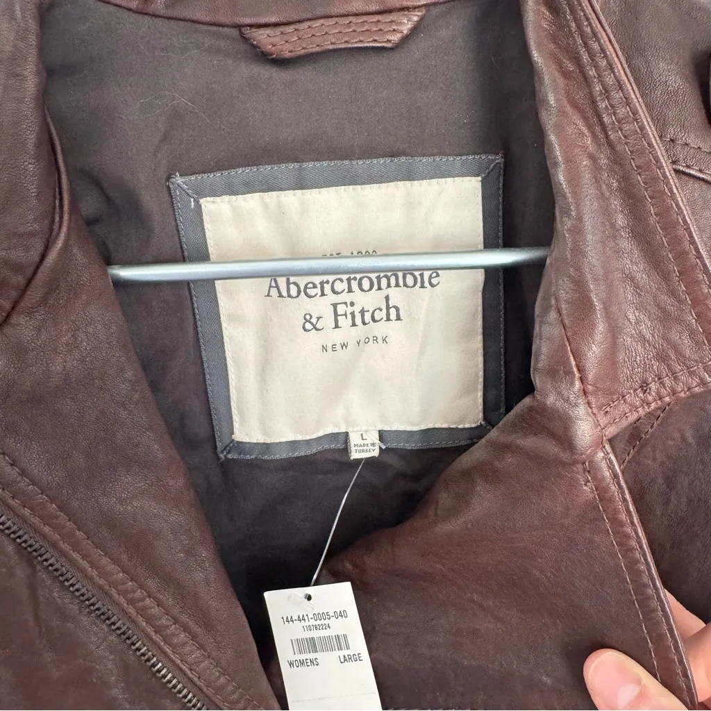BNWT Y2K Abercrombie & Fitch Mia Leather Jacket Brown Genuine Leather Sz L - Image 5