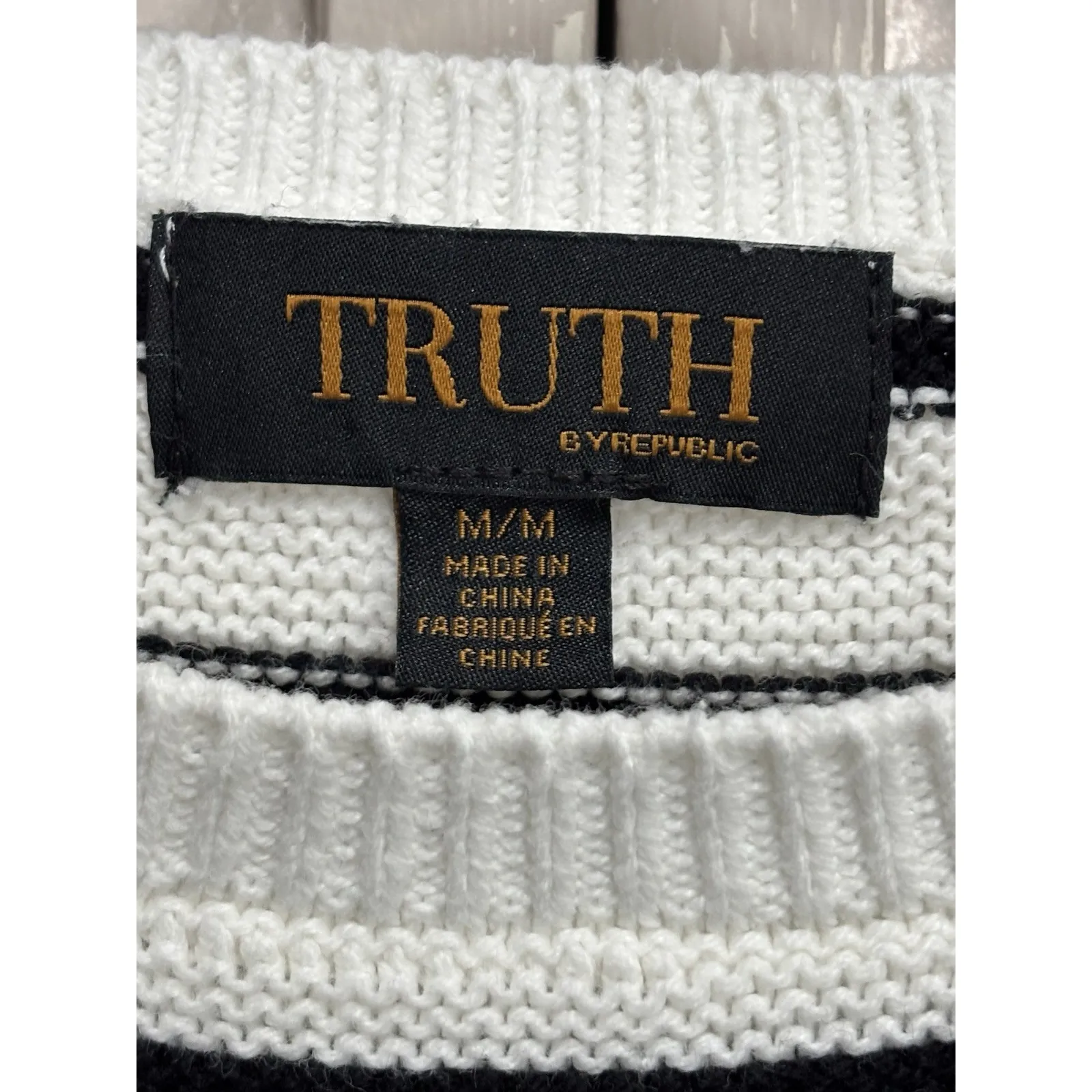 Truth By Republic Black/White Striped Crop Sweater Crew Neck Long Sleeve Size M Black Size M - Image 2