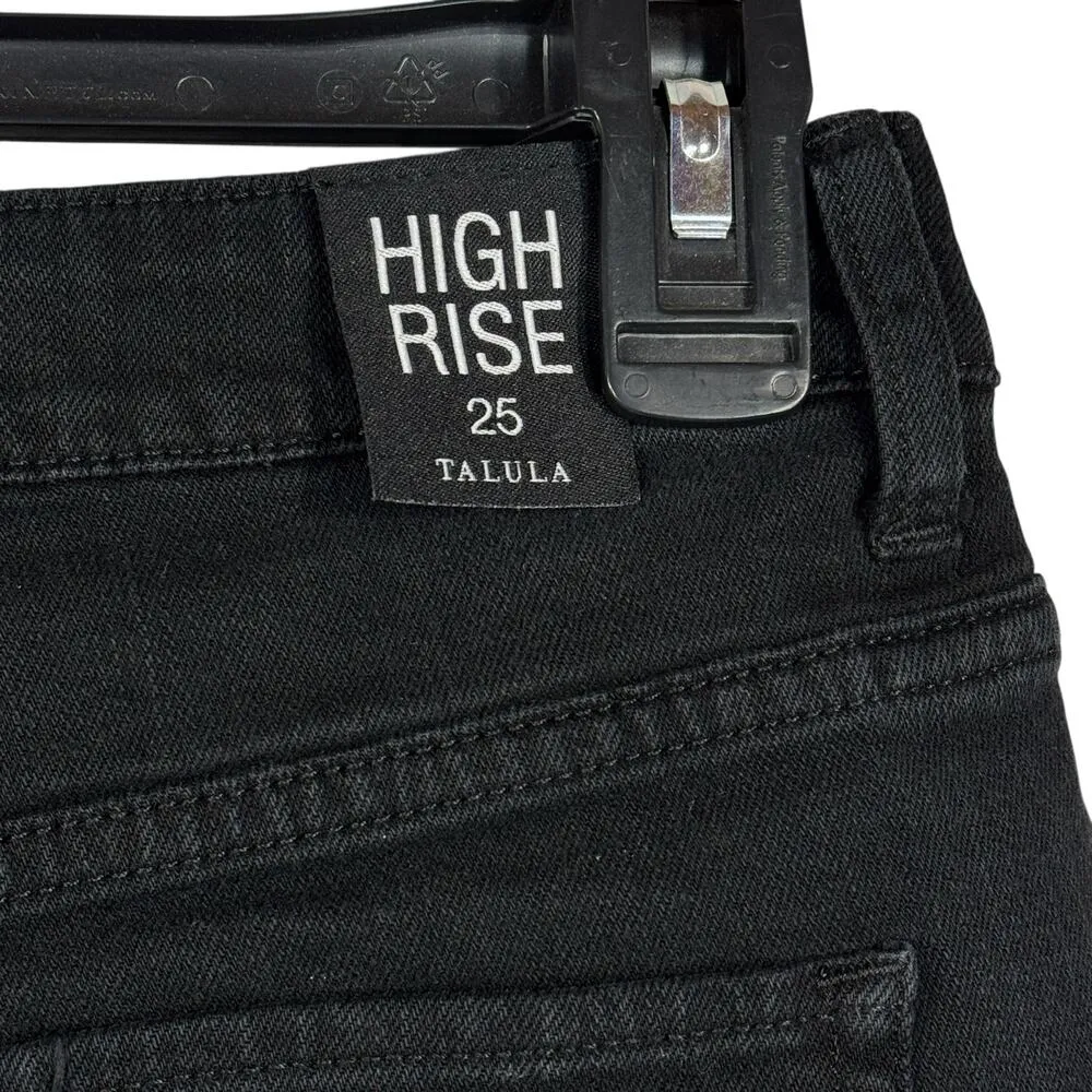 Talula Aritzia SZ 25 Jean Shorts High-Rise Frayed Hems Zip-Fly Pockets Black - Image 4
