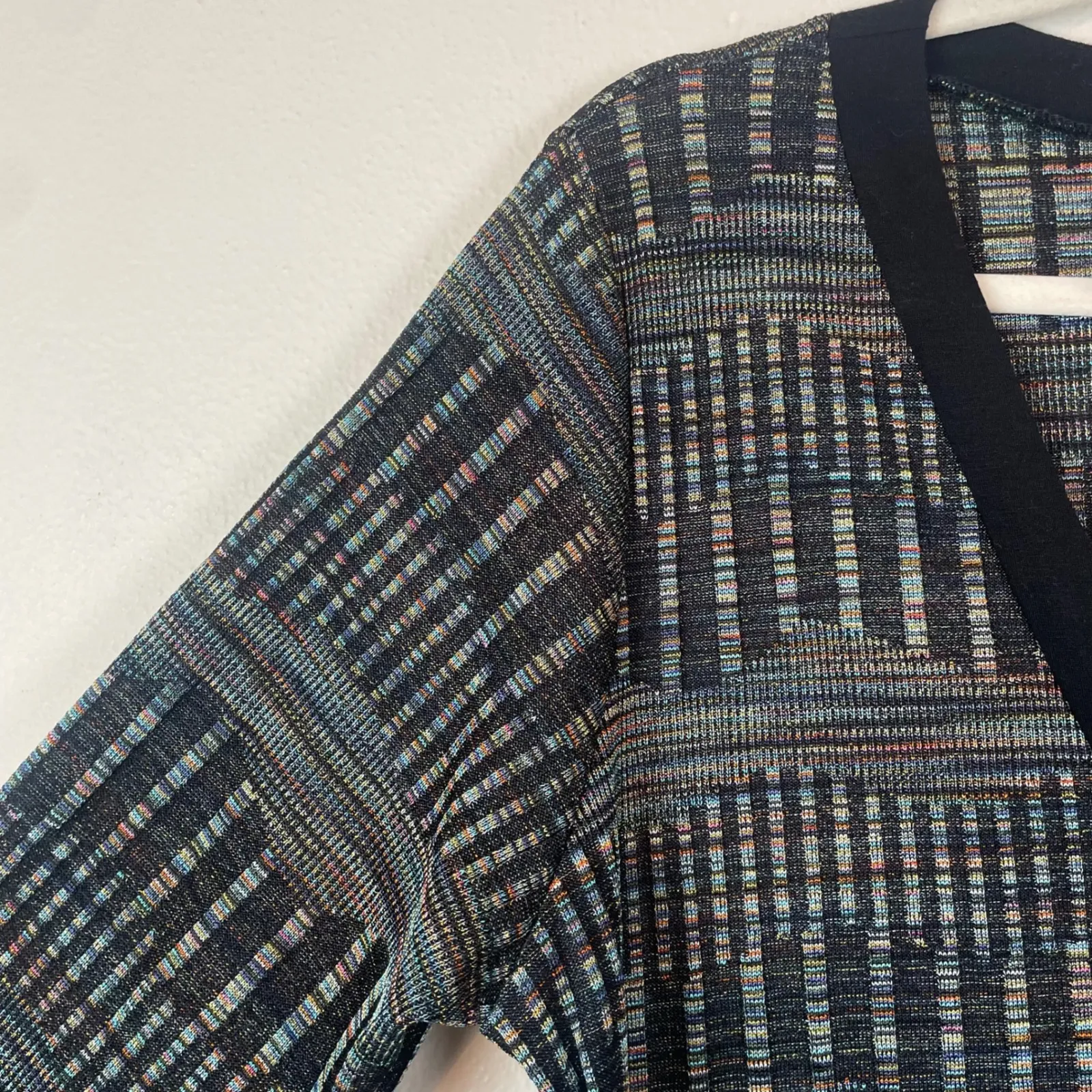 Comfy USA XL Button Front Cardigan Sweater Top Plaid Multicolor Long Sleeve Black - Image 2