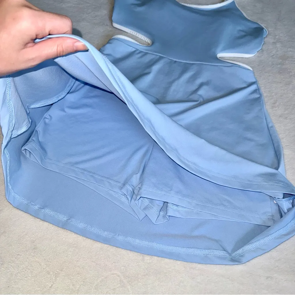 NWOT Women’s Shein Light Blue Criss Cross Athletic Romper Dress size Small - Image 8