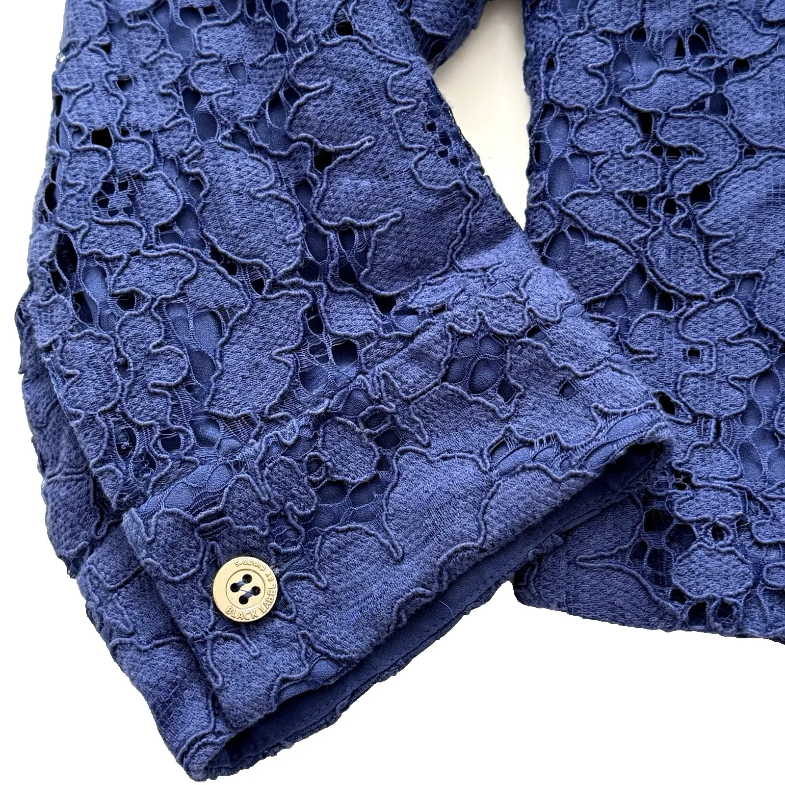 NEW Chicos Lace Blazer Crop Jacket Women 1 M 8 10 Black Label Gold Tone Button - Image 3