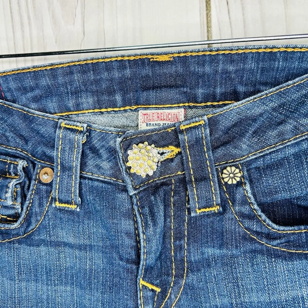True Religion Becky Bootcut Jeans Size 28x33 Flap Pocket Rhinestone Buttons - Image 4