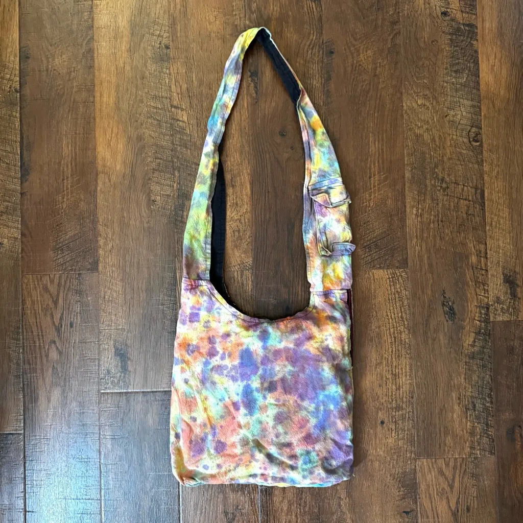 Tie dye boho crossbody fabric bag with elephant image Green - Image 7