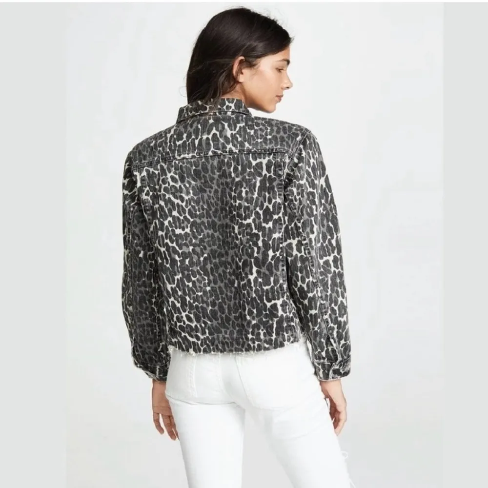 Mother The Cut Drifter Greyscale Leopard Cropped Denim Jacket Black Size M - Image 3