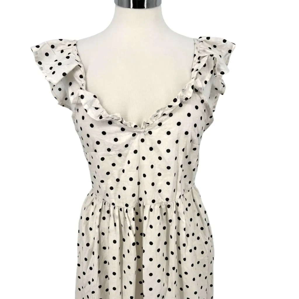 Boohoo Polka Dot Ruffle Midi Dress Open Back Tie Detail White Black Size 8 NWT - Image 7