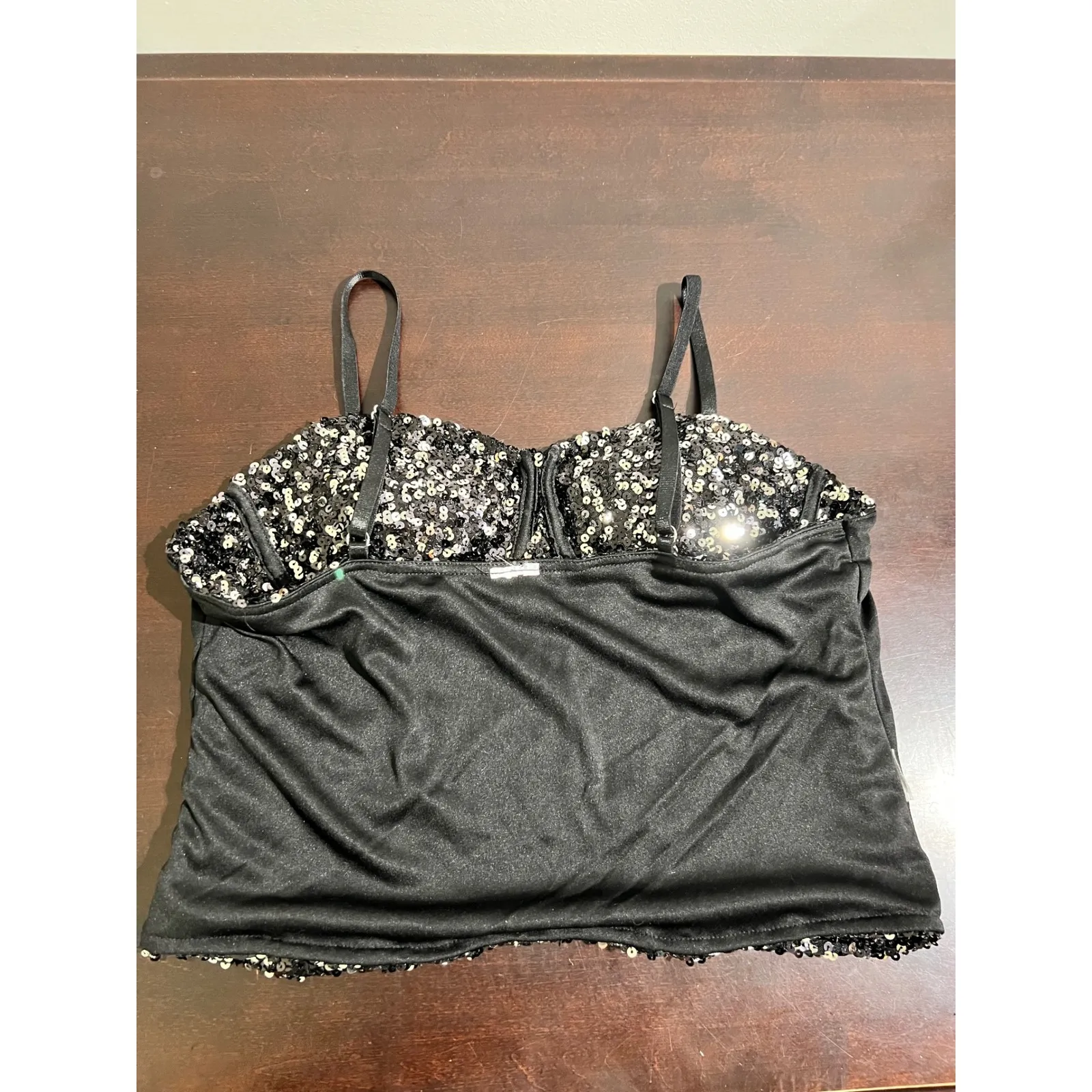 Sparkling Sequin Corset Top Black Strappy Bustier Evening Party Size L - Image 9