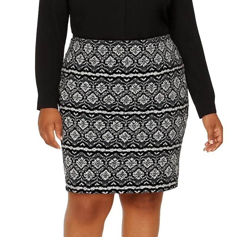 Liz Claiborne Women's Skirt Black White Classic Straight Pencil Plus Size 18 - Image 5