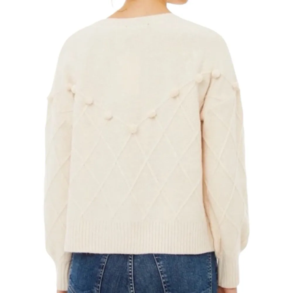 Pomander Place Pam Sweater Cream Bobble Knit Pom Pom Sweater Size Medium - Image 3