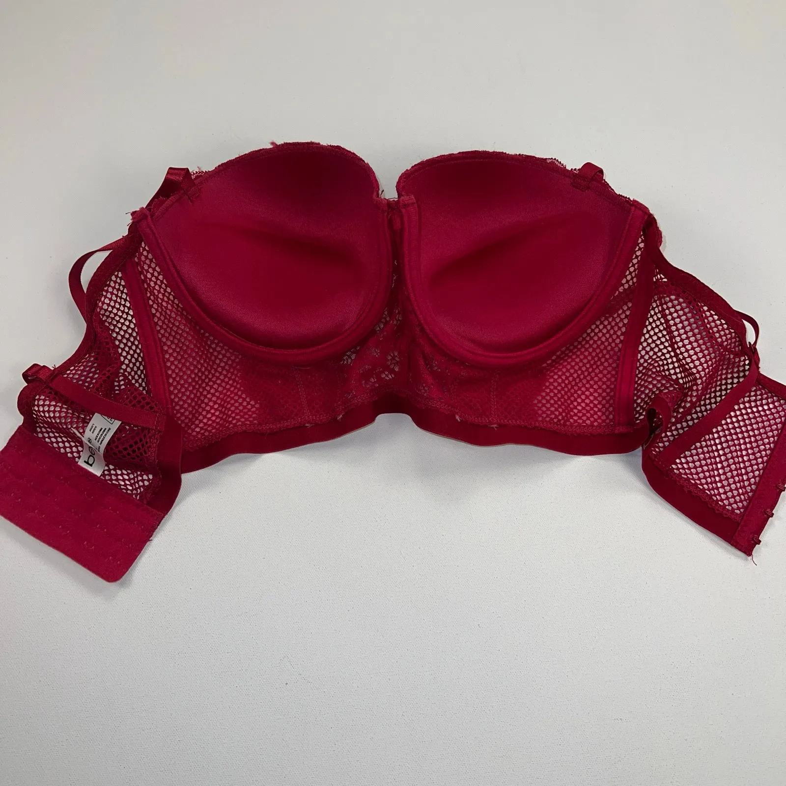 Bebe Wide Lace Mesh Band Padded Push Up Bra Berry Red Size 38C - Image 6