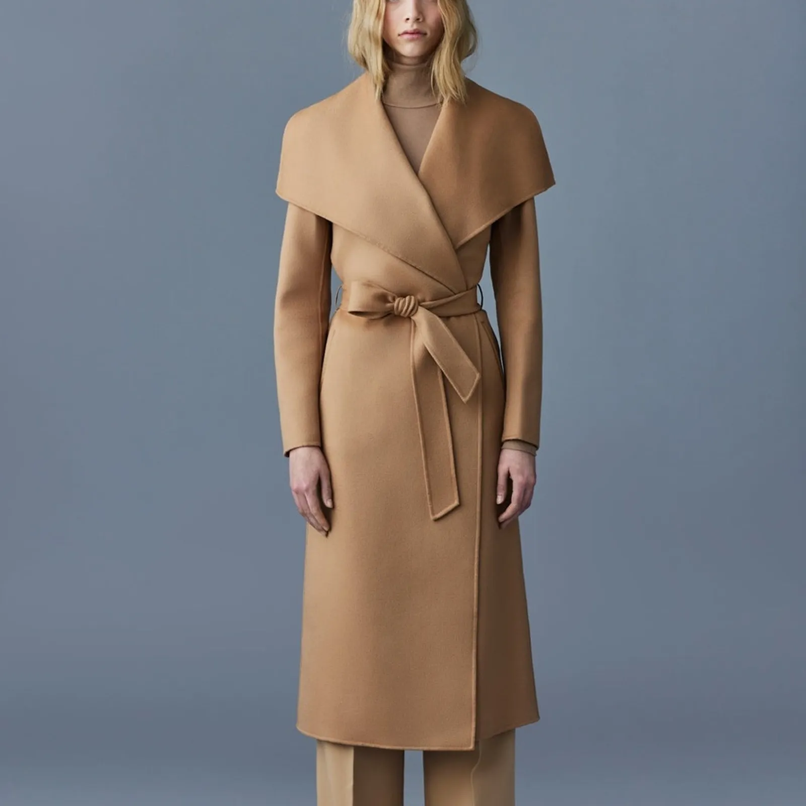 MACKAGE MAI-CN Tan XXL - Brand New Belted Wool Long Wrap Coat - Image 2