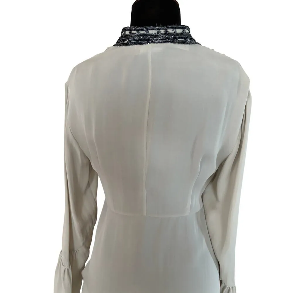 Cache Luxe Gray Silk Metallic Bead Top New Peasant Empire Tulip Sleeves NWT $158 - Image 7