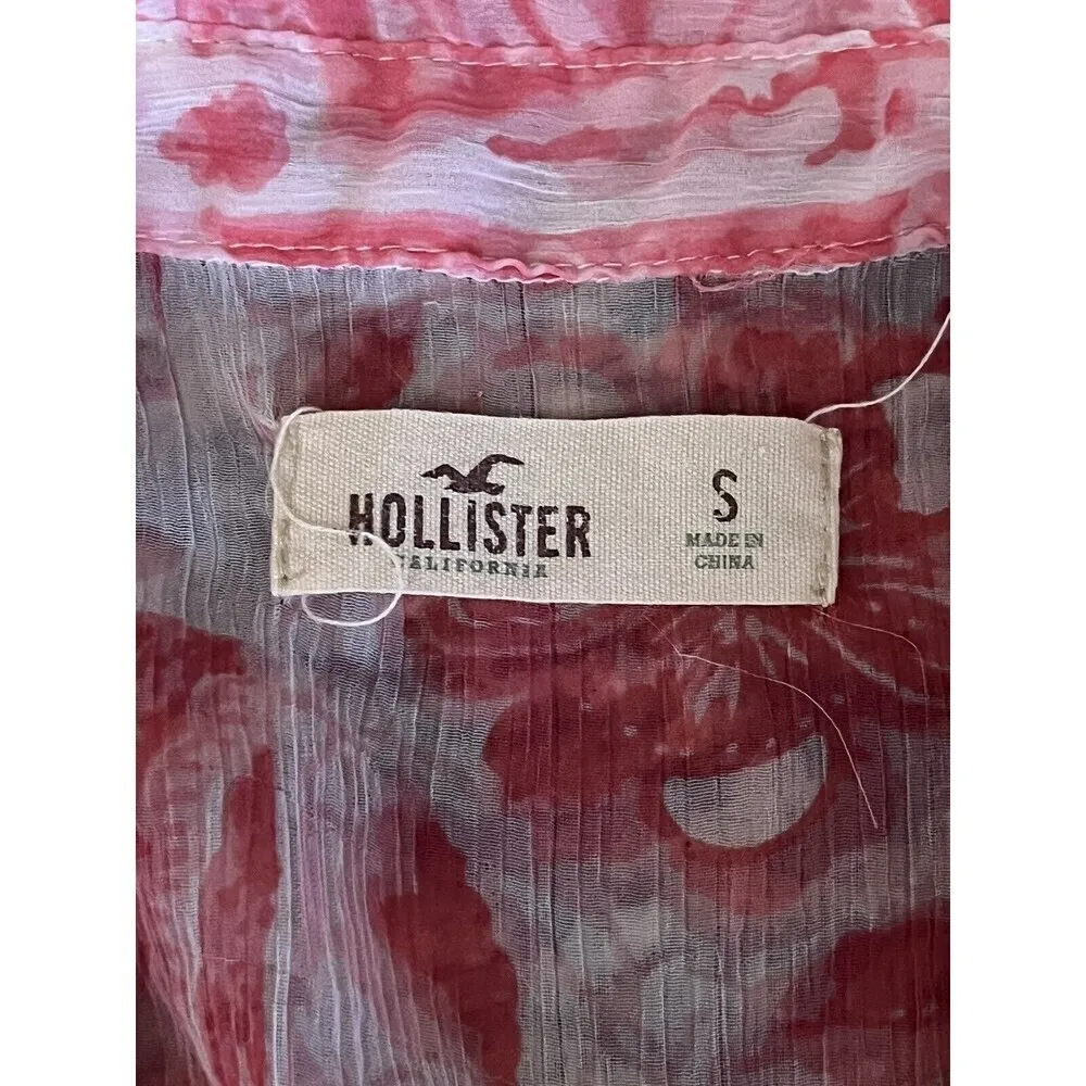 Hollister Womens Floral High Low Cropped Button Up Sleeveless Top Sheer S Y2K - Image 9